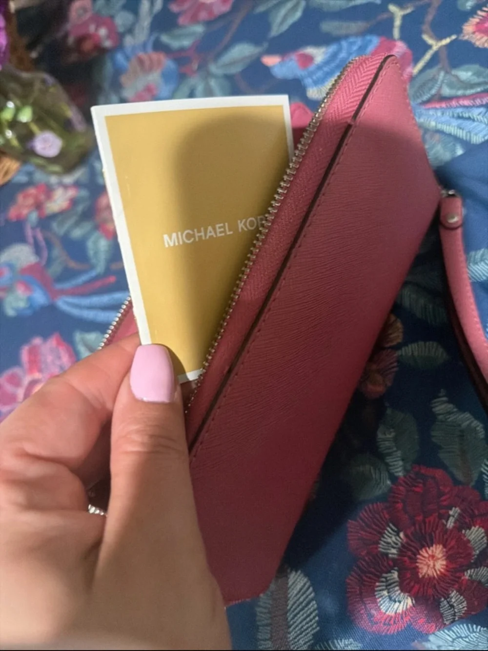 Pink Two-Tone Zip Wallet Wristlet